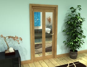 Glazed Oak Prefinished 2 Door Roomfold Grande (2 + 0 x 419mm Doors)