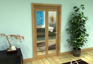 Glazed Oak Prefinished 2 Door Roomfold Grande (2 + 0 x 457mm Doors)