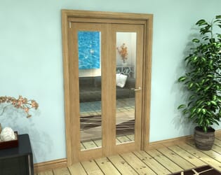 Glazed Oak Prefinished 2 Door Roomfold Grande (2 + 0 x 533mm Doors)