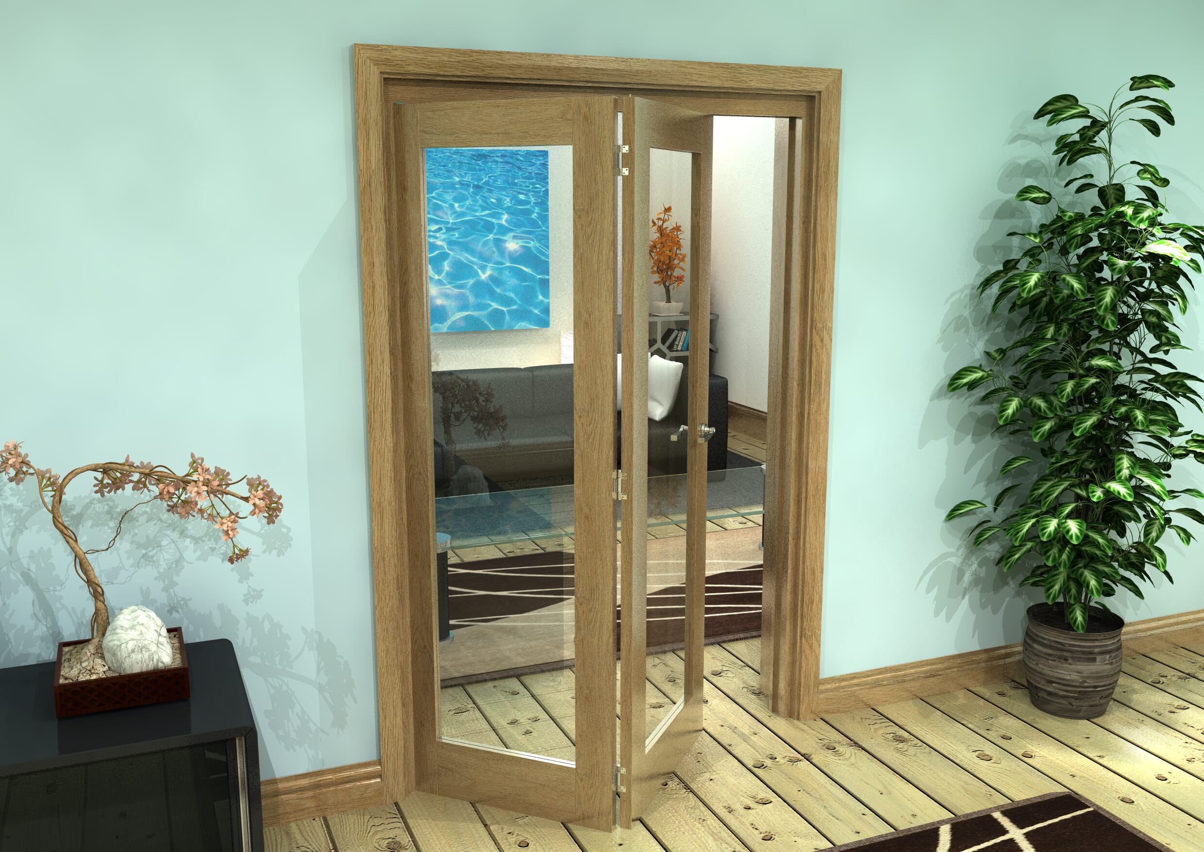 Glazed Oak Prefinished 2 Door Roomfold Grande (2 + 0 x 610mm Doors)