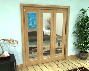 Glazed Oak Prefinished 3 Door Roomfold Grande (2 + 1 x 533mm Doors)