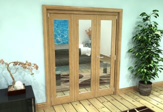 Glazed Oak Prefinished 3 Door Roomfold Grande (2 + 1 x 533mm Doors)