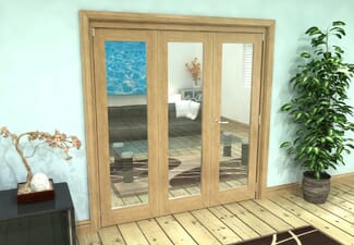 Glazed Oak Prefinished 3 Door Roomfold Grande (2 + 1 x 610mm Doors)