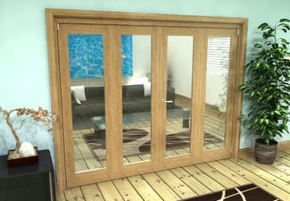 Glazed Oak Prefinished 4 Door Roomfold Grande (2 + 2 x 533mm Doors)