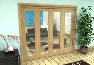 Glazed Oak Prefinished 4 Door Roomfold Grande 2400mm (8ft) 2 + 2 Set