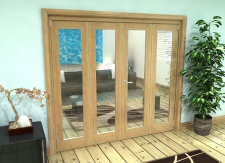 Glazed Oak Prefinished 4 Door Roomfold Grande 2400mm 2 + 2 Set