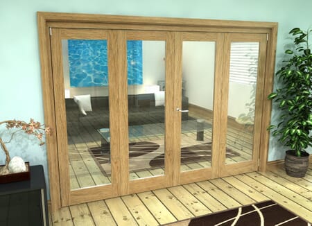 Glazed Oak Prefinished 4 Door Roomfold Grande (2 + 2 x 686mm Doors)