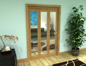 Glazed Oak Prefinished 3 Door Roomfold Grande (3 + 0 x 381mm Doors)