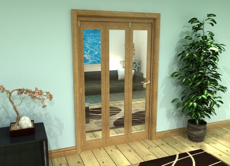 Glazed Oak Prefinished 3 Door Roomfold Grande (3 + 0 x 381mm Doors)