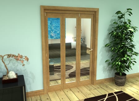 Glazed Oak Prefinished 3 Door Roomfold Grande (3 + 0 x 419mm Doors)