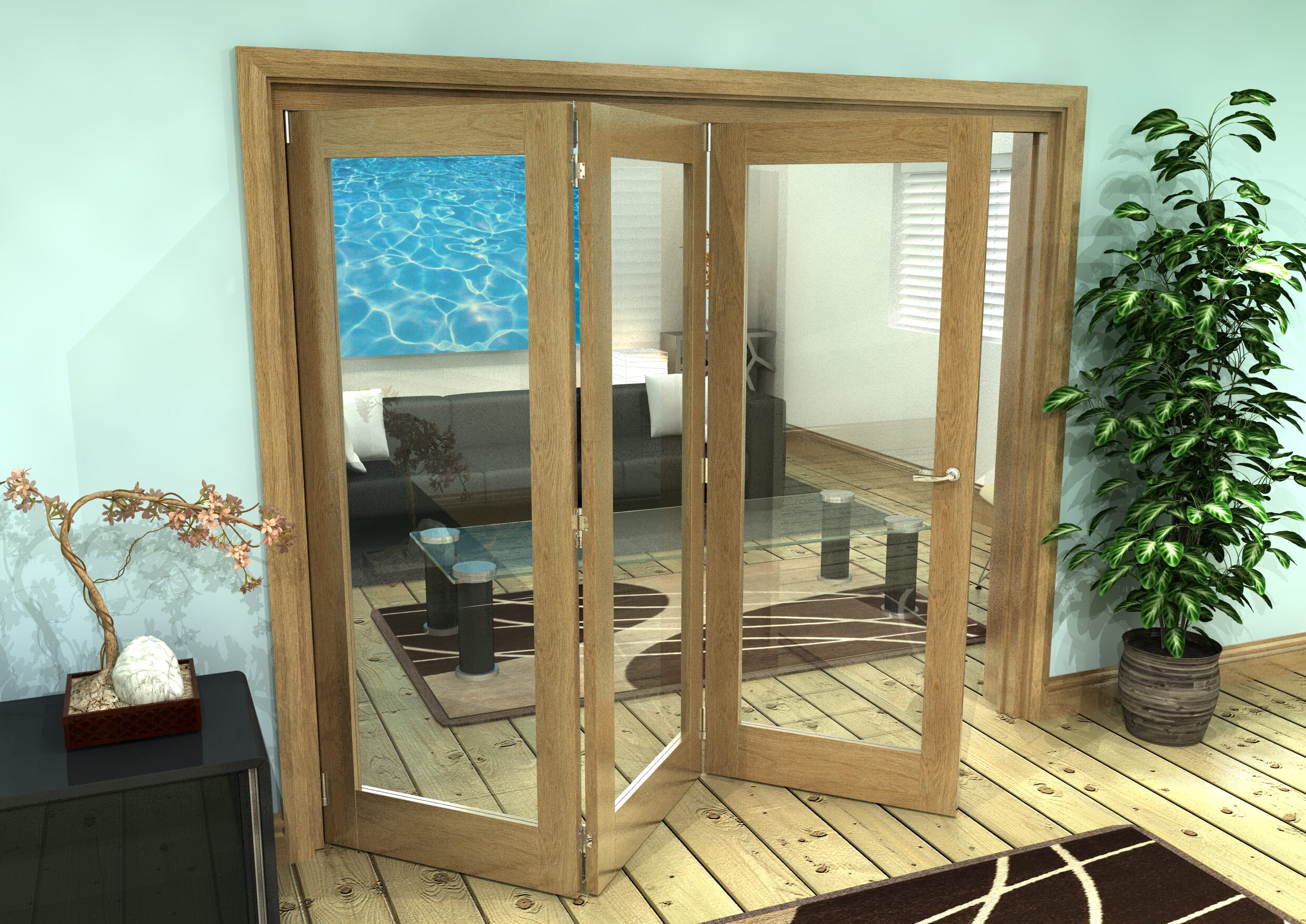 Glazed Oak Prefinished 3 Door Roomfold Grande (3 + 0 x 762mm Doors)