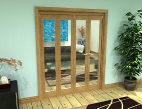 Glazed Oak Prefinished 4 Door Roomfold Grande (3 + 1 x 381mm Doors)