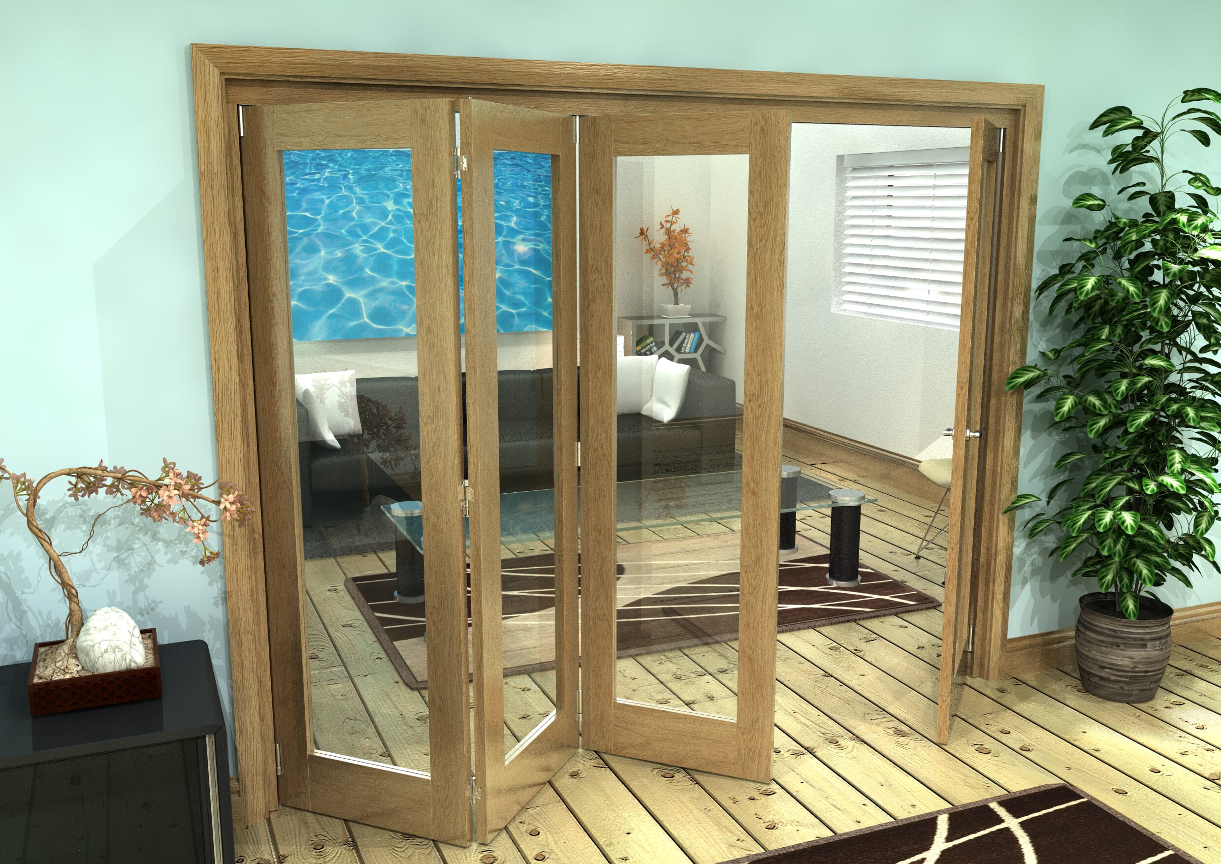 Glazed Oak Prefinished 4 Door Roomfold Grande (3 + 1 x 610mm Doors)