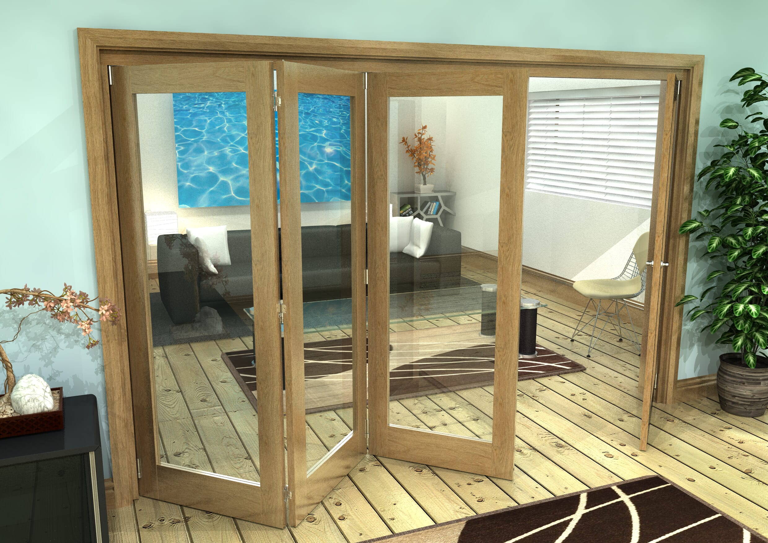 Glazed Oak Prefinished 4 Door Roomfold Grande (3 + 1 x 762mm Doors)