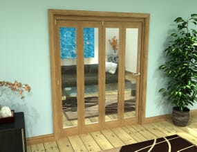 Glazed Oak Prefinished 4 Door Roomfold Grande (4 + 0 x 381mm Doors)