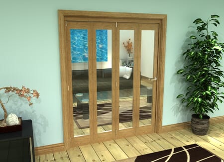 Glazed Oak Prefinished 4 Door Roomfold Grande (4 + 0 x 381mm Doors)