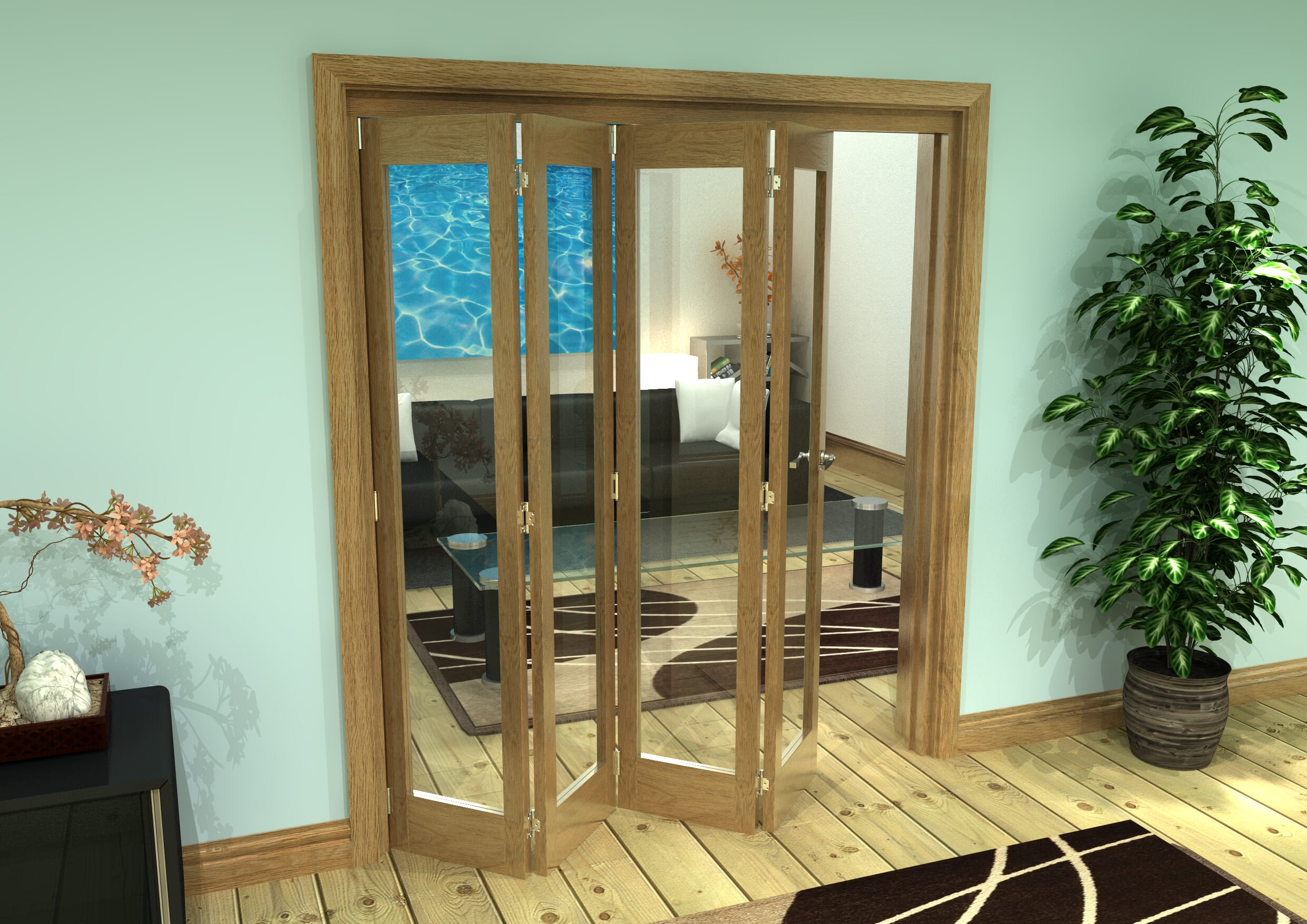 Glazed Oak Prefinished 4 Door Roomfold Grande (4 + 0 x 419mm Doors)