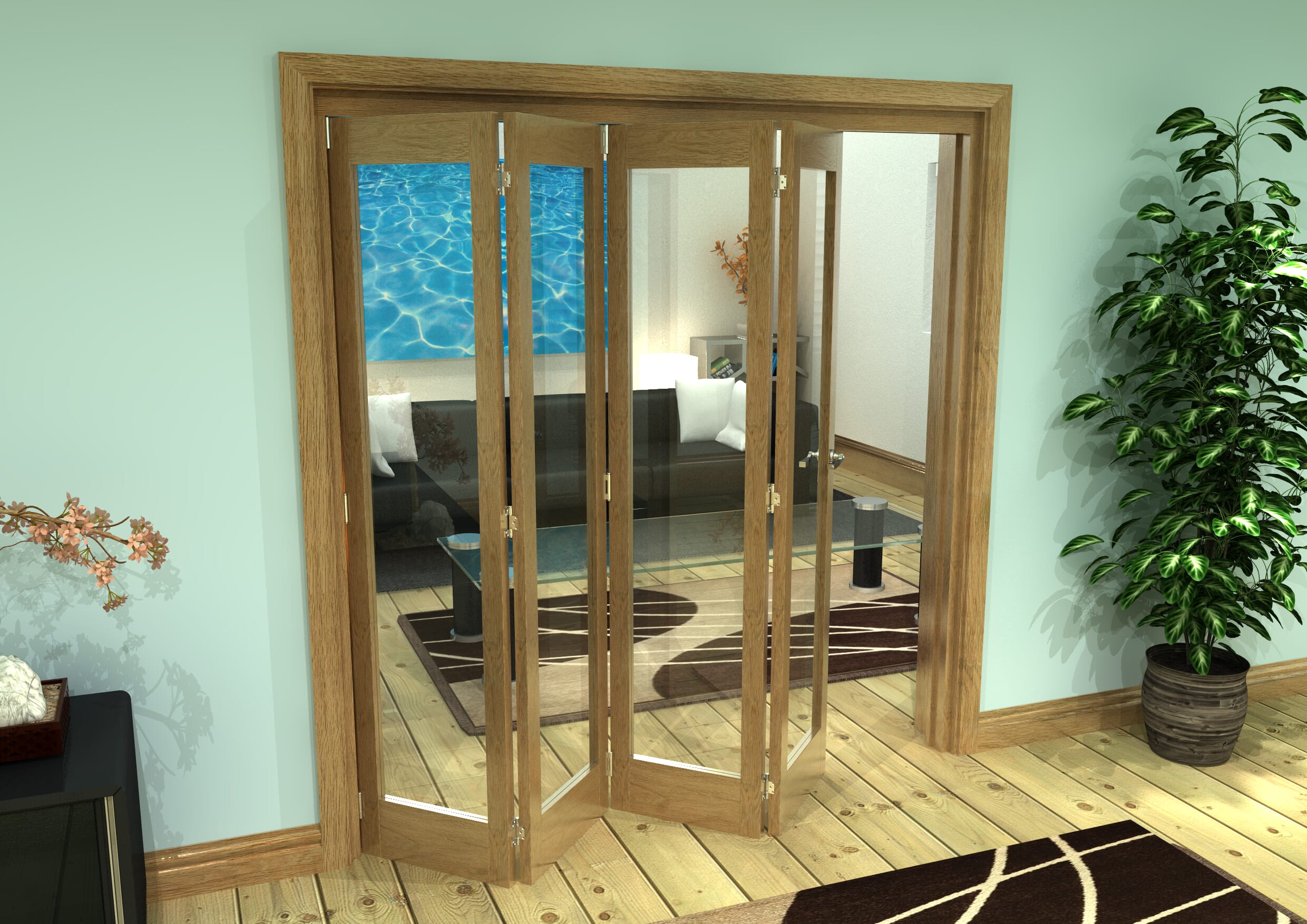 Glazed Oak Prefinished 4 Door Roomfold Grande (4 + 0 x 457mm Doors)