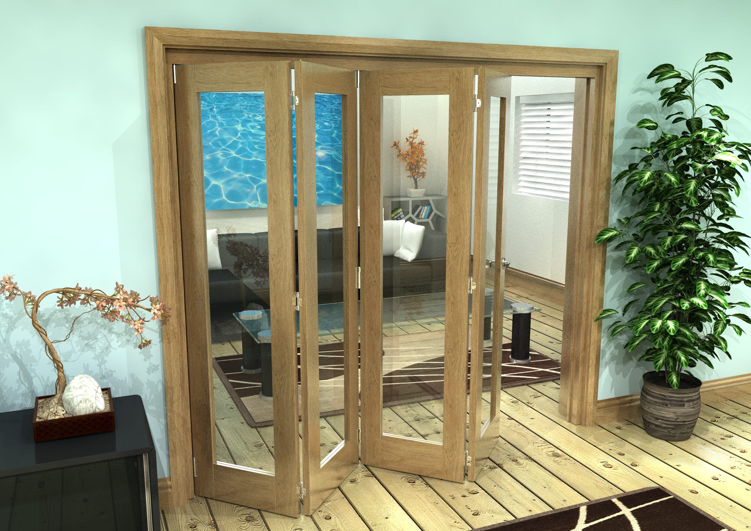 Glazed Oak Prefinished 4 Door Roomfold Grande (4 + 0 x 533mm Doors)