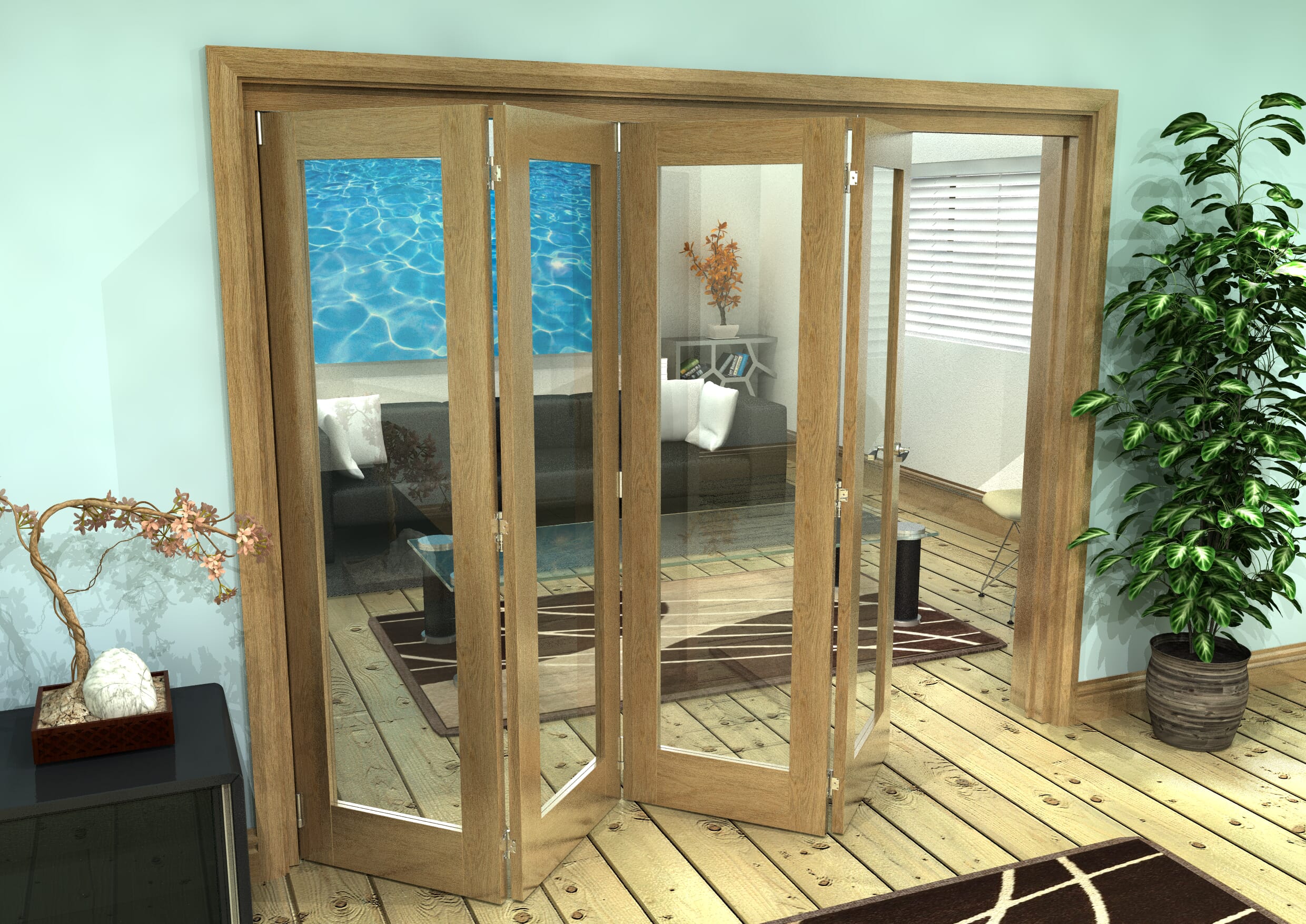 Glazed Oak Prefinished 4 Door Roomfold Grande (4 + 0 x 610mm Doors)