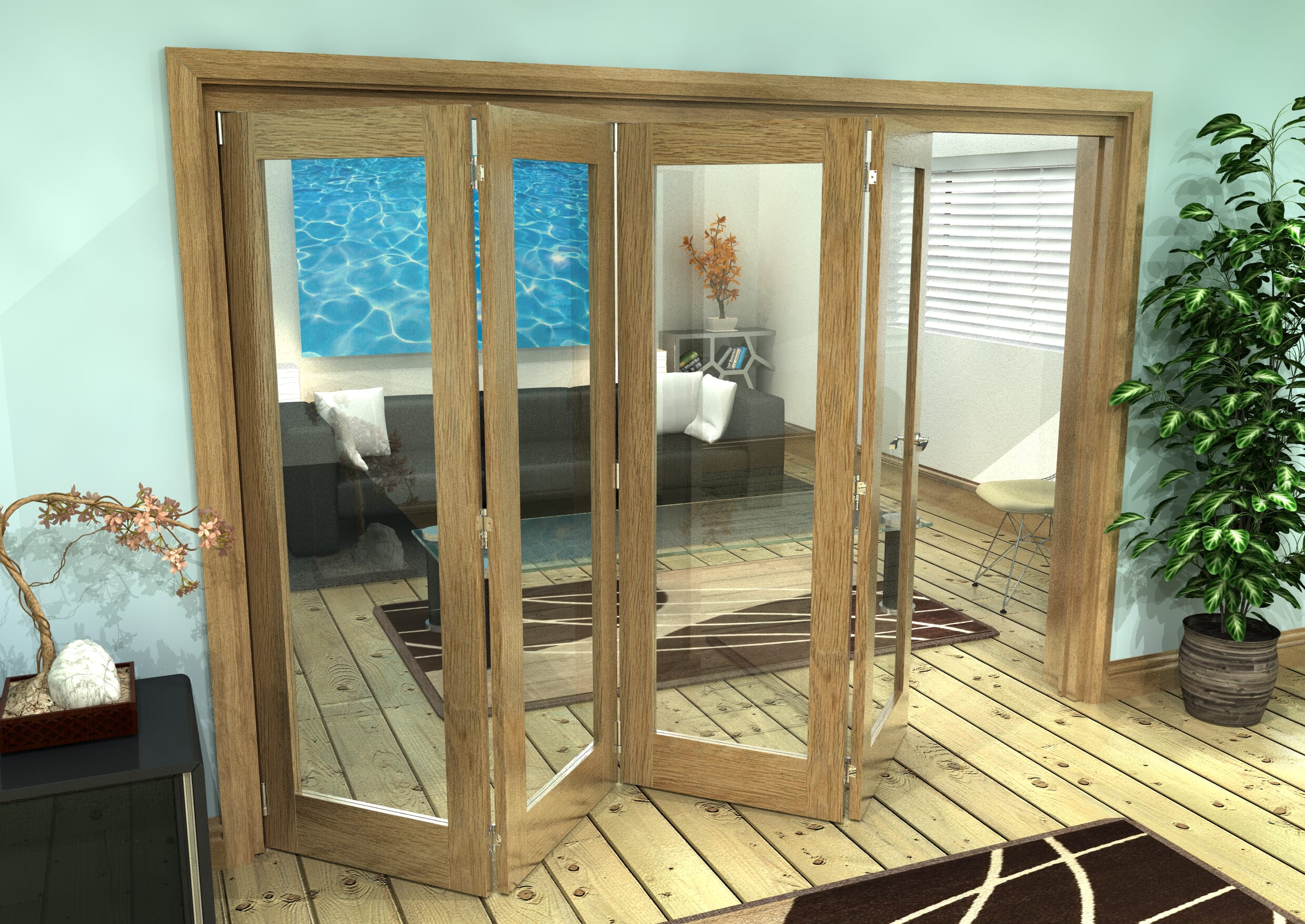 Glazed Oak Prefinished 4 Door Roomfold Grande (4 + 0 x 686mm Doors)