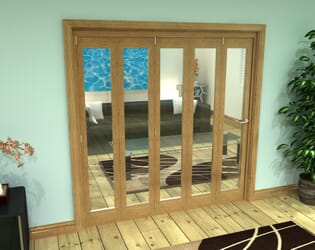 Glazed Oak Prefinished 5 Door Roomfold Grande (5 + 0 x 381mm Doors)