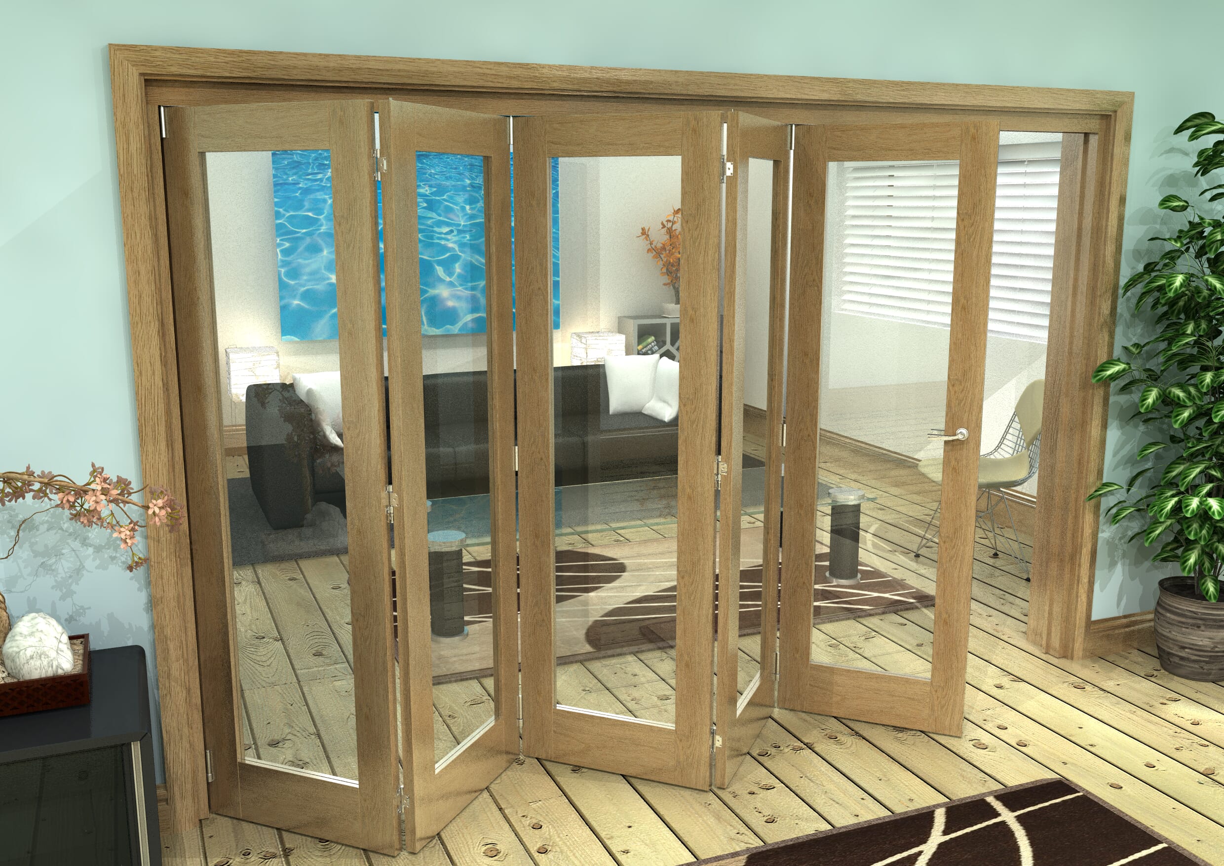Glazed Oak Prefinished 5 Door Roomfold Grande (5 + 0 x 686mm Doors)
