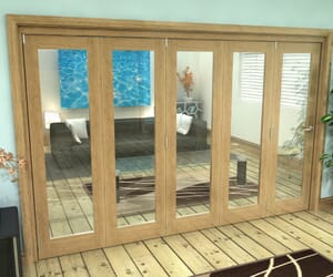 Oak P10 Roomfold Grande  Prefinished Internal Bifold Doors with Clear Glass