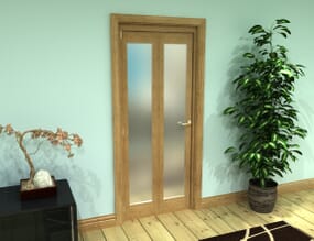 Frosted Glazed Oak Prefinished 2 Door Roomfold Grande (2 + 0 x 381mm Doors)