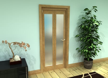 Frosted Glazed Oak Prefinished 2 Door Roomfold Grande (2 + 0 x 381mm Doors)