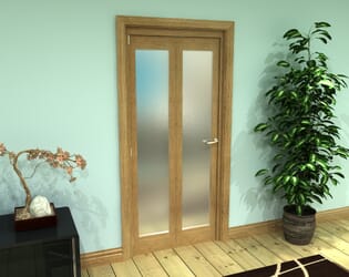 Frosted Glazed Oak Prefinished 2 Door Roomfold Grande (2 + 0 x 419mm Doors)