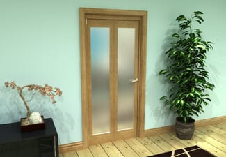 Frosted Glazed Oak Prefinished 2 Door Roomfold Grande (2 + 0 x 419mm Doors)