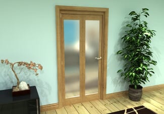 Frosted Glazed Oak Prefinished 2 Door Roomfold Grande (2 + 0 x 457mm Doors)