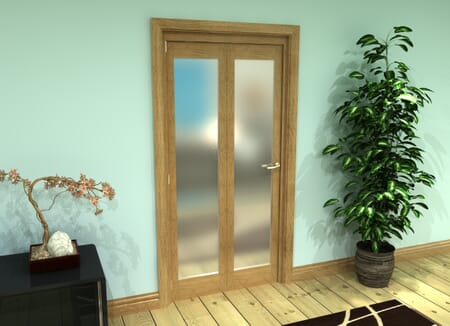 Frosted Glazed Oak Prefinished 2 Door Roomfold Grande (2 + 0 x 457mm Doors)