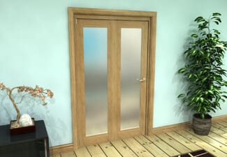 Frosted Glazed Oak Prefinished 2 Door Roomfold Grande (2 + 0 x 573mm Doors)