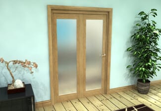 Frosted Glazed Oak Prefinished 2 Door Roomfold Grande (2 + 0 x 610mm Doors)