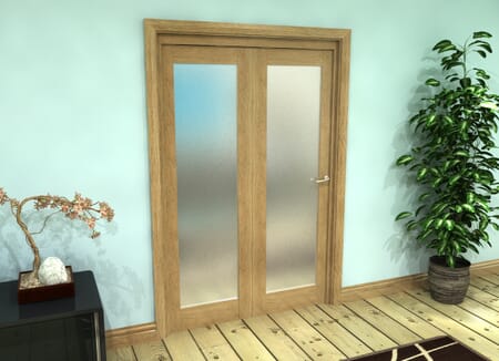Frosted Glazed Oak Prefinished 2 Door Roomfold Grande (2 + 0 x 610mm Doors)