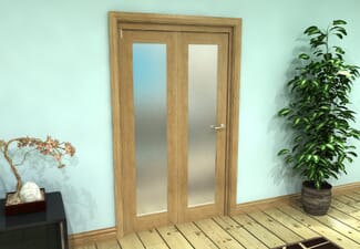 Frosted Glazed Oak Prefinished 2 Door Roomfold Grande (2 + 0 x 686mm Doors)