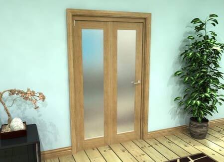 Frosted Glazed Oak Prefinished 2 Door Roomfold Grande (2 + 0 x 686mm Doors)