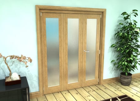 Frosted Glazed Oak Prefinished 3 Door Roomfold Grande (2 + 1 x 533mm Doors)