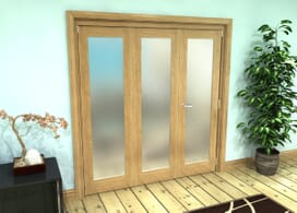 Frosted Glazed Oak Prefinished 3 Door Roomfold Grande (2 + 1 X 610mm Doors) Image