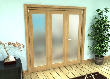 Frosted Glazed Oak Prefinished 3 Door Roomfold Grande (2 + 1 x 610mm Doors)