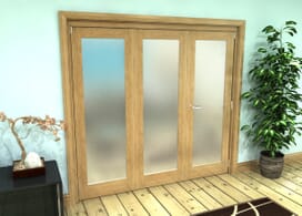 Frosted Glazed Oak Prefinished 3 Door Roomfold Grande (2 + 1 X 686mm Doors) Image