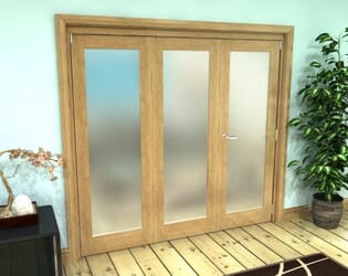 Frosted Glazed Oak Prefinished 3 Door Roomfold Grande (2 + 1 x 686mm Doors)