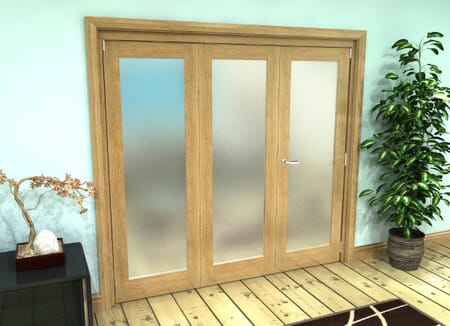 Frosted Glazed Oak Prefinished 3 Door Roomfold Grande (2 + 1 x 686mm Doors)