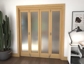Frosted Glazed Oak Prefinished 4 Door Roomfold Grande (2 + 2 x 419mm Doors)