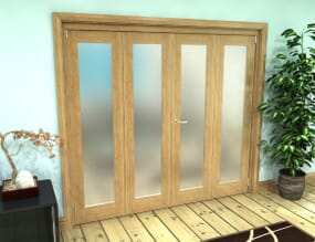 Frosted Glazed Oak Prefinished 4 Door Roomfold Grande (2 + 2 x 381mm Doors)