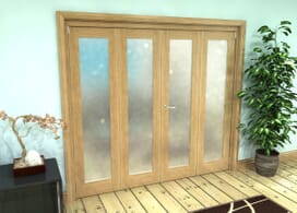 Frosted Glazed Oak Prefinished 4 Door Roomfold Grande 2400mm (8ft) 2 + 2 Set Image