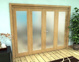 Frosted Glazed Oak Prefinished 4 Door Roomfold Grande (2 + 2 x 610mm Doors)