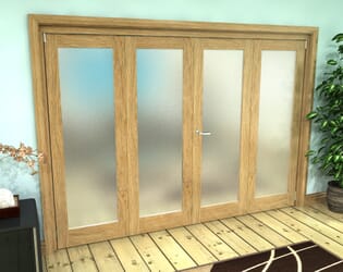 Frosted Glazed Oak Prefinished 4 Door Roomfold Grande (2 + 2 x 686mm Doors)